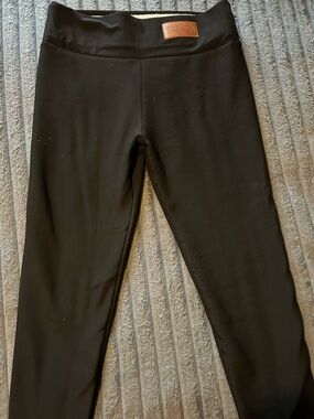 Women's Black High-Waist Leggings with Faux Leather Patch